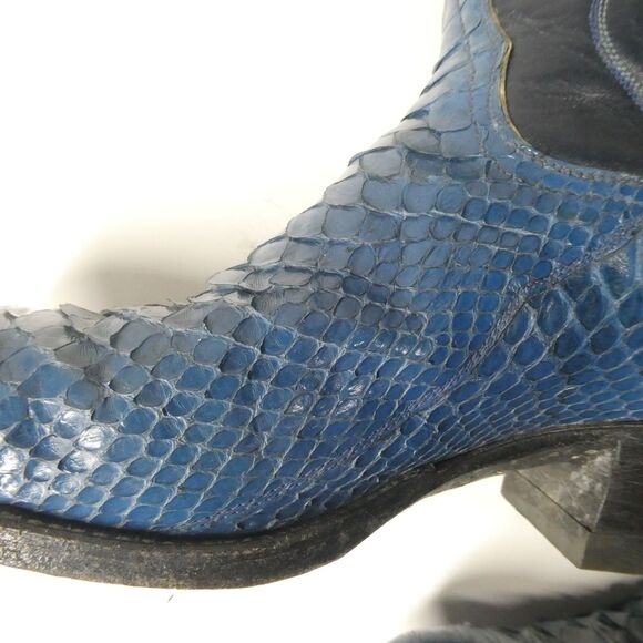 Tony Lama Boots Blue Python Snake Cowboy Western Mens 11 D Snakeskin Embroidered - Picture 7 of 16